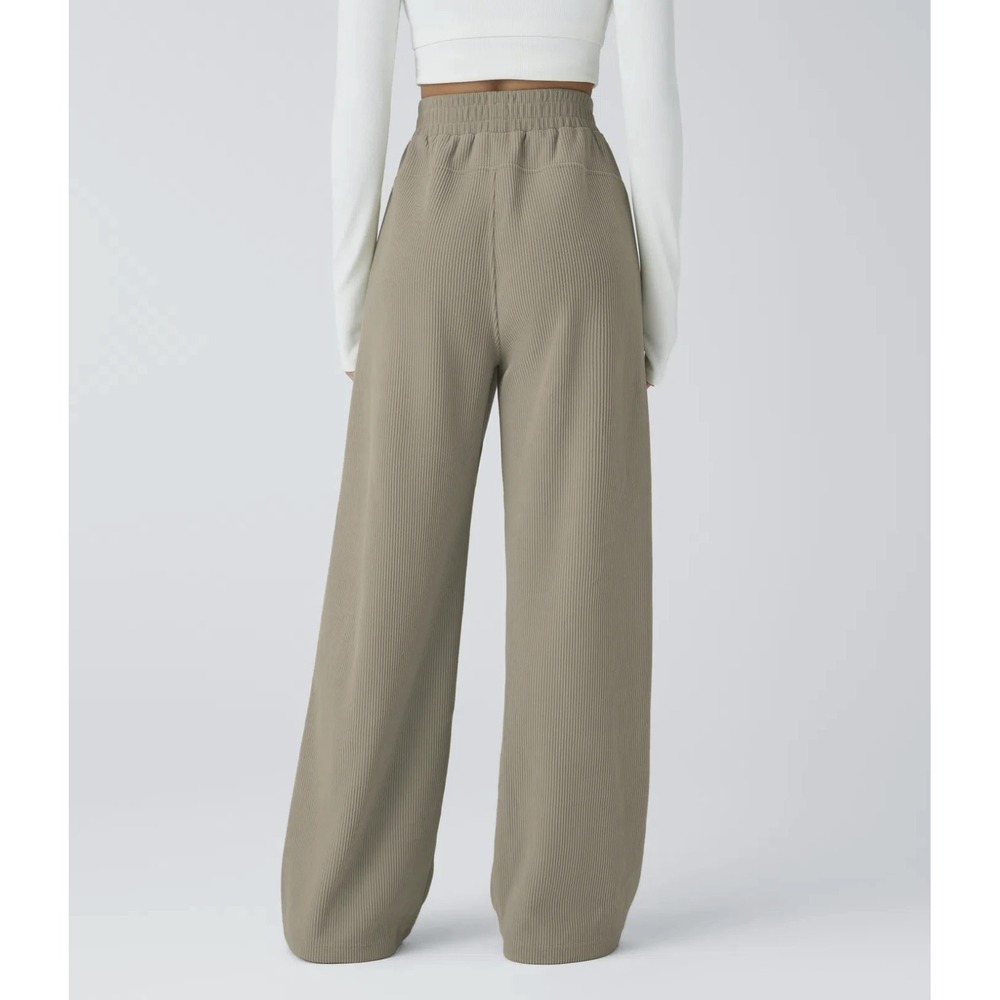 Halara High Waisted Pocket Straight Leg Mop Corduroy Casual Pants Beige Large - Picture 9 of 15